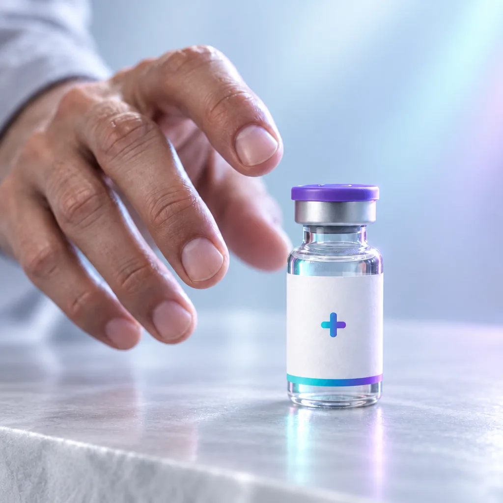 Closed packaging for Compounded Sermorelin Injectable held in hand